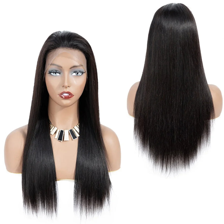 Brazilian Hair Wigs Straight 13X4 Lace Front Wigs Human Hair Lace Frontal Human Hair Wigs for Blak Women 180 Density Pre Plucked Remy Virgin Hair Natural Black Color 24 Inch