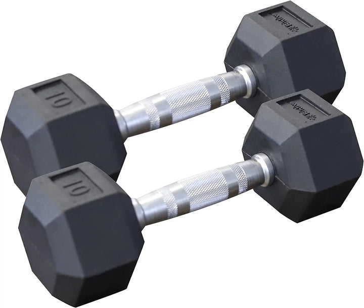 Rubber Coated Hexagon Dumbbells - Pairs - Encased Hand Weights for Men and Women