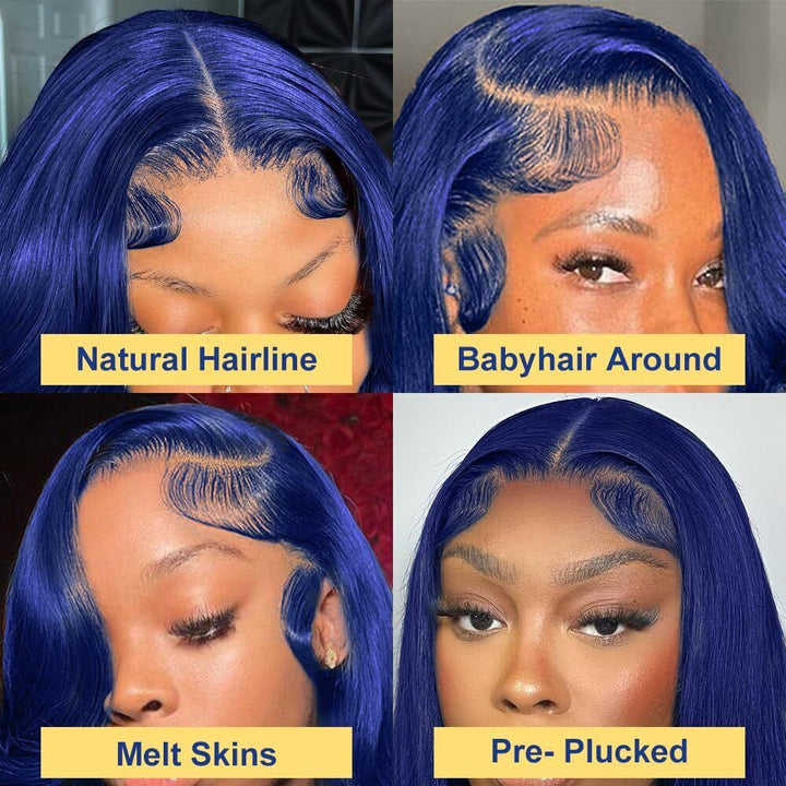 Blue Body Wave Wigs Human Hair 13X4 HD Dark Blue Lace Front Wigs Pre Plucked