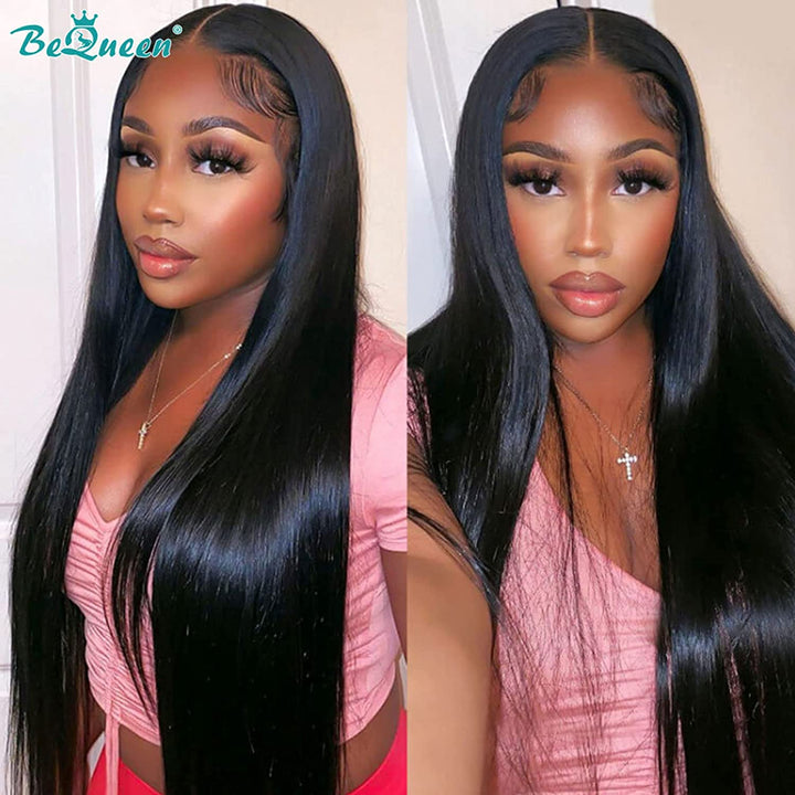 Lace Front Wigs Human Hair 150% Density Glueless Pre Plucked Brazilian Body Wave Human Hair Wigs for Black Women 4X4 Lace Closure Wigs Human Hair Straight with Baby Hair Bleached Knots Natural