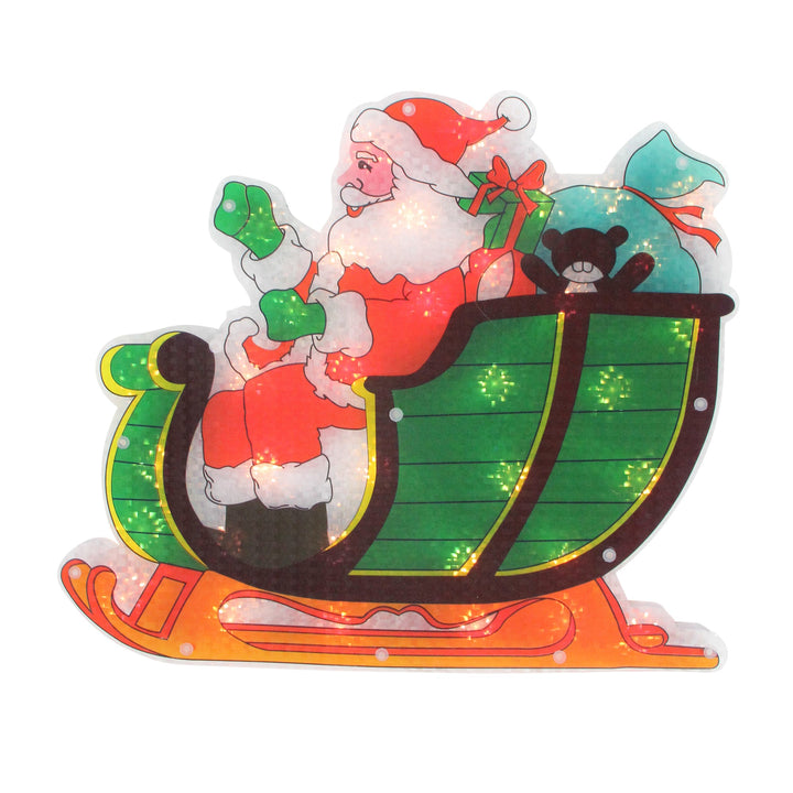 Pre-Lit Holographic Santa in Sleigh Christmas Window Silhouette - 17" - Clear Lights