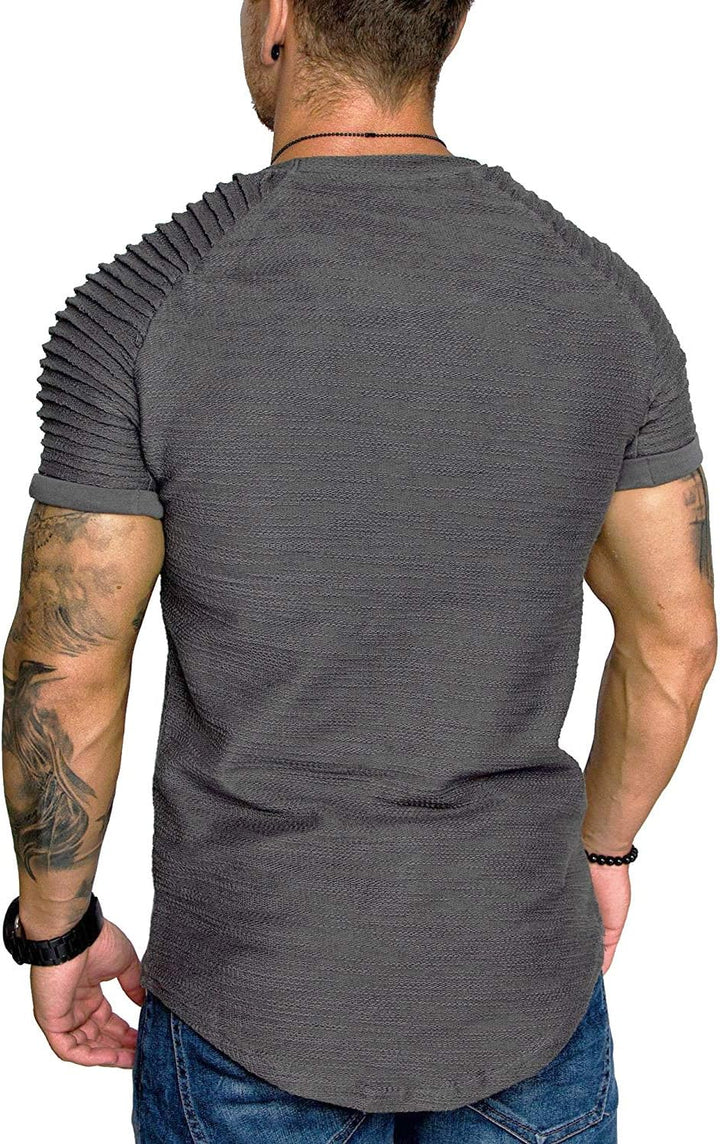 Men'S Muscle T-Shirt Pleated Raglan Sleeve Bodybuilding Gym Tee Short Sleeve Fashion Workout Shirts Hipster Shirt