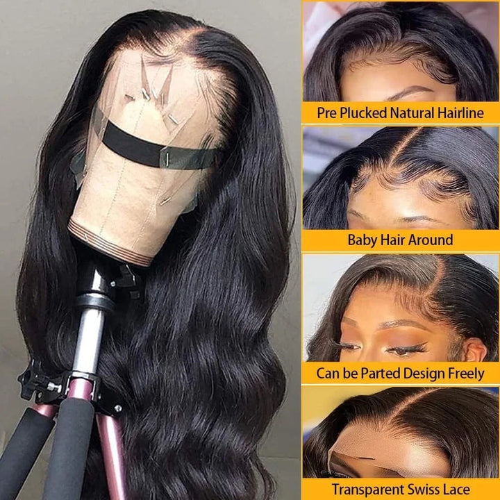 Lace Front Wigs Human Hair 13Ã4 Body Wave Lace Frontal Hair Wig Cheap 180% Density Human Hair Front Lace for Black Women Natural Color 28Inch