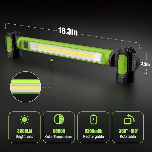 3000LM LED Work Light, 5200mAh Rechargeable Magnetic Work Light Underhood Cordless Work Lights With Hooks Workshop Emergency