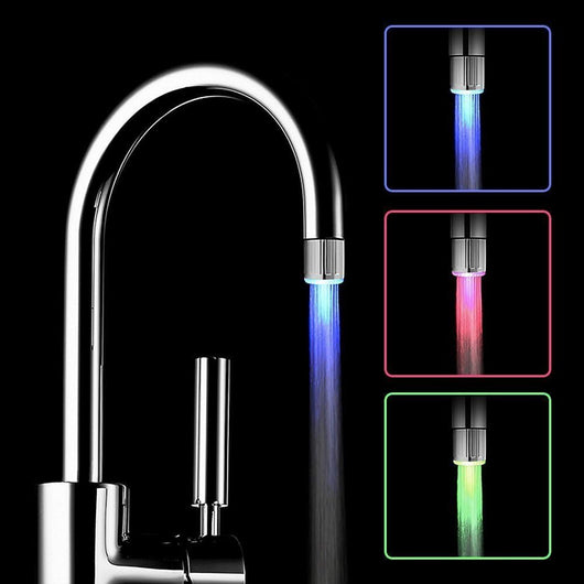 1 Pack 3-Color Temperature Sensitive Gradient LED Water Faucet Light Water Stream Color Changing Faucet Spout Sink Tap Faucet for Kitchen and Bathroom