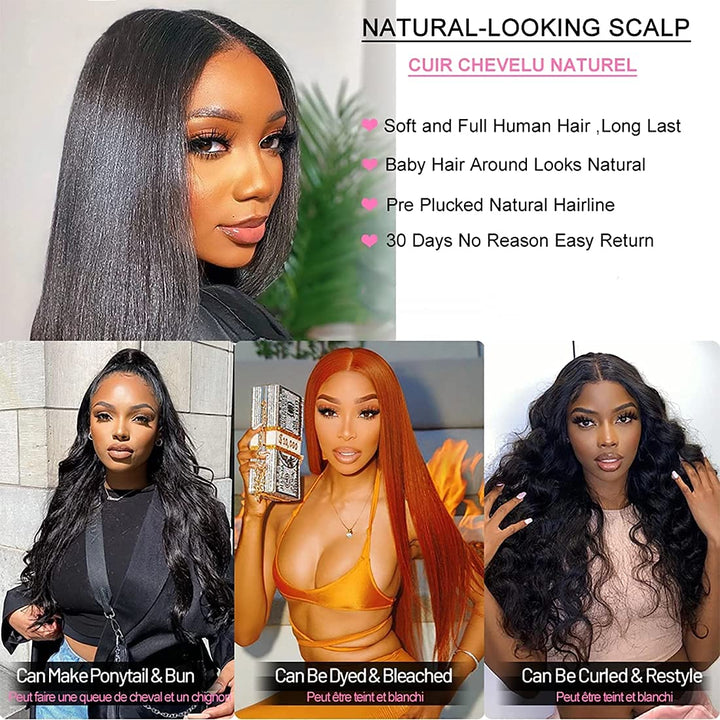 Straight Lace Front Wigs Human Hair 5X1 T Part Lace Wig Human Hair Pre Plucked Brazilian Virgin Straight Closure Wigs for Black Women with Natural Baby Hair Natural Color