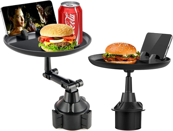 Car Cup Holder Tray,  Multifunctional Cup Holder Expander with 9" Surface, Phone Slot, and 360° Swivel Arm, Adjustable Car Tray Table for Eating/Enjoying in Your Car (Big)