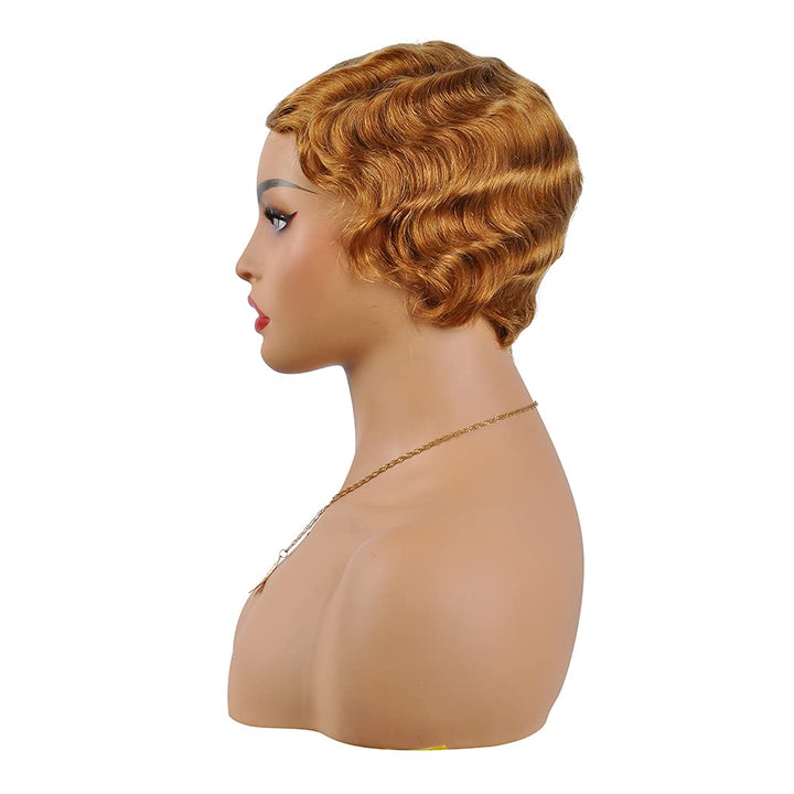 Short Pixie Cut Wig Short Wigs Finger Wave Wig for Black Women Brazilian Non-Remy Human Hair Wigs Full Machine Made Wigs Cheap Human Hair Wigs（Blonde 27#）