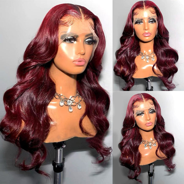 Burgundy Lace Front Wigs Human Hair 99J Body Wave 13X4 Lace Front Wig Human Hair for Black Women Pre-Plucked 180% Density Full Lace Wig Hair Wig (18Inch, Burgundy Wig Human Hair)