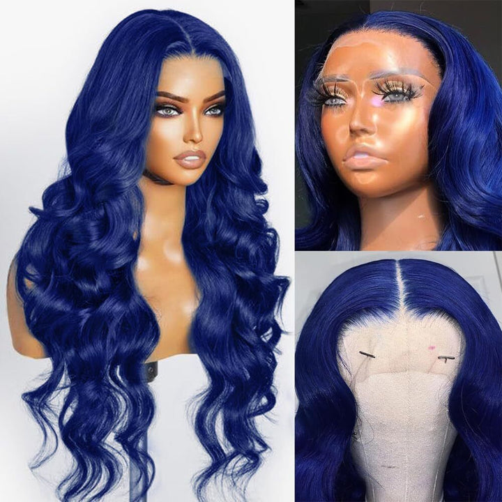 Blue Body Wave Wigs Human Hair 13X4 HD Dark Blue Lace Front Wigs Pre Plucked