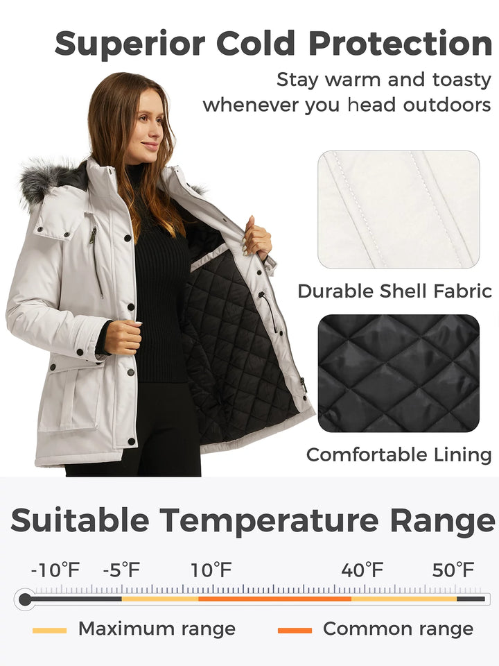 Women'S Winter Coat Thicken Winter Jacket with Detachable Hood Quilted Parka Coat Beige L