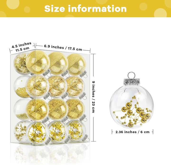 24 Pieces 2.36 Inches Plastic Christmas Balls 8 Designs Shatterproof Decorative Balls Baubles Christmas Hanging Ornaments with Stuffed Delicate Decorations, Gold