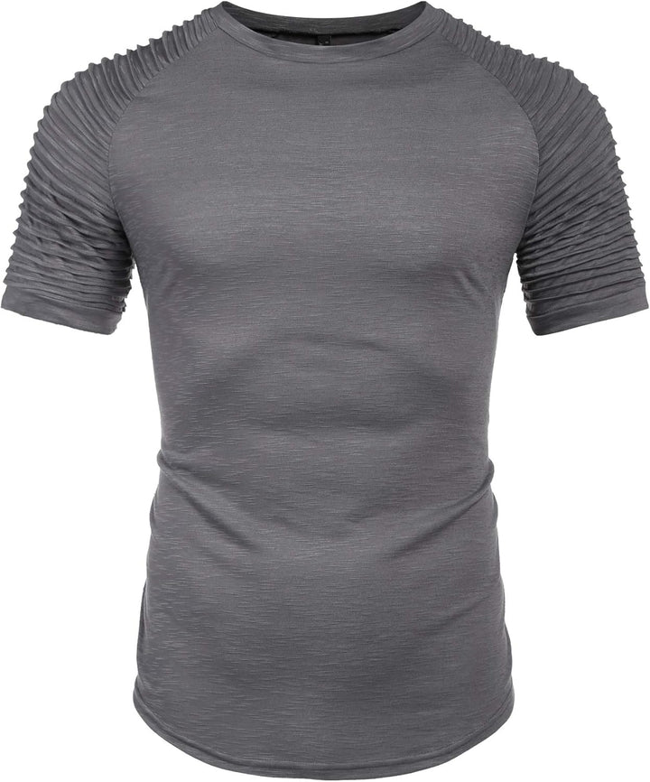 Men'S Muscle T-Shirt Pleated Raglan Sleeve Bodybuilding Gym Tee Short Sleeve Fashion Workout Shirts Hipster Shirt