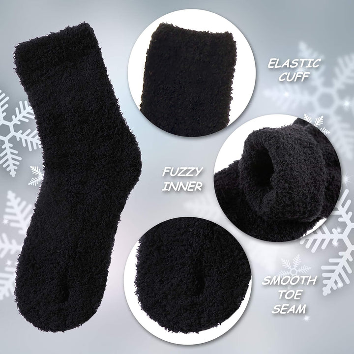 Womens Fuzzy Slipper Socks Animal Soft Warm Cute Microfiber Cozy Fluffy Winter Christmas Socks (5 Pairs Black)