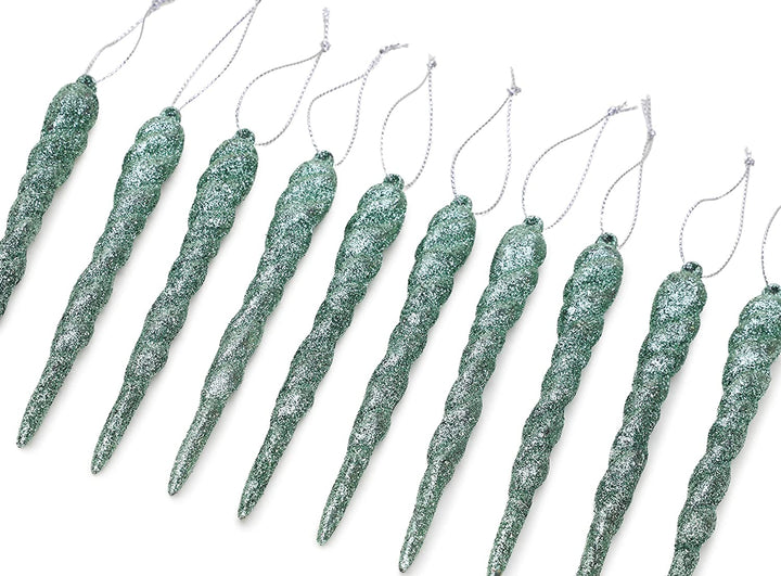 ® 12Cm Glitter Icicle Decorations - Luxury Christmas Tree Trims (Mint Green, Pack of 20)