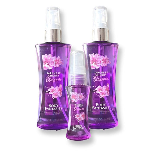 Body Fantasies Japanese Cherry Blossom Body Spray Bundle - 2 Travel Size of 3.2 Fl Oz and 1 Refillable Purse Size of 1.0 Fl Oz | 7.4 Fl Oz Total