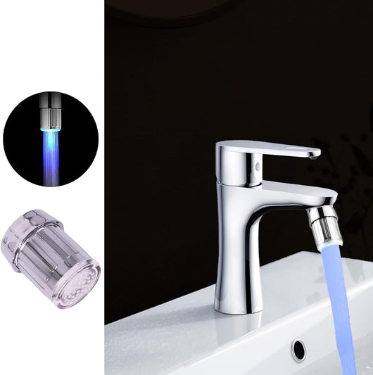 1 Pack 3-Color Temperature Sensitive Gradient LED Water Faucet Light Water Stream Color Changing Faucet Spout Sink Tap Faucet for Kitchen and Bathroom