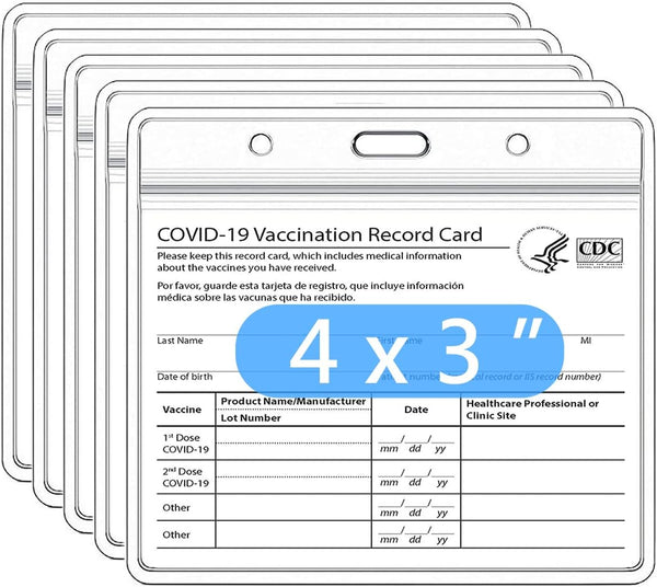 5 Pack CDC Vaccination Card Holder Immunization Record Vaccine Card Protector 3x4 Sleeve Covid Shot Card Protector Cover Clear Vinyl Plastic Sleeve with Waterproof Resealable Zip