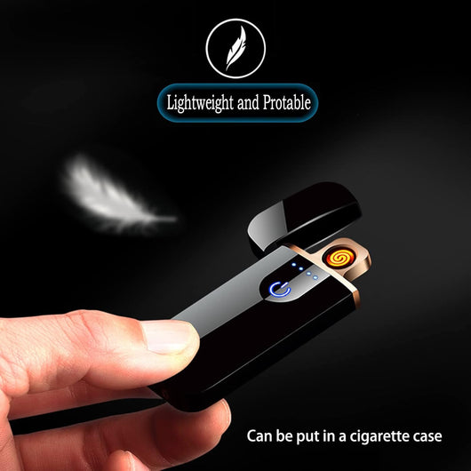 Electronic Lighter, Smart Electric Lighter, Mini USB Rechargeable Lighter Touch Double-Sided Ignition Windproof Flameless Lighter Lightweight Plasma Lighter with Battery Indicator (Black)