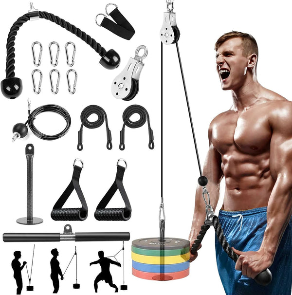 Weight Cable Pulley System Gym, DIY Home Gym Fitness Pulley Cable Machine Attachment System, Upgrade Lat Pull down Cable Pully Attachments for Biceps Curl, Tricep, Back, Forearm, Shoulder Workouts