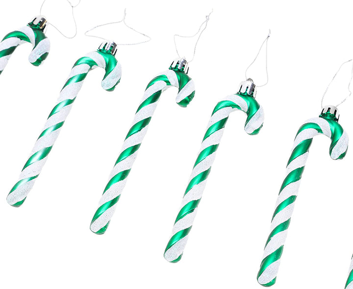 ® Pack of 6-13Cm Glitter Candy Cane Christmas Tree Decorations/Ornaments (Emerald Green)