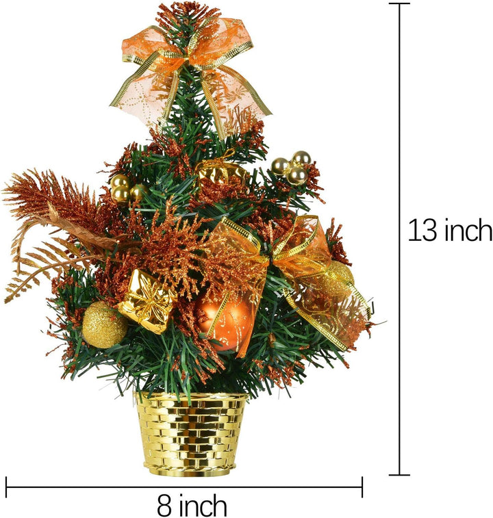 Mini Potted Christmas Tree PVC Material Trees Tabletop Pine Trees Christmas Potted Desktop Ornament Xmas Party Decorations (Gold)