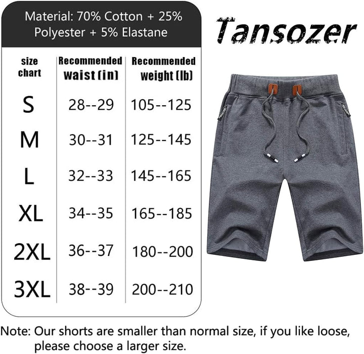 Mens Shorts Casual Workout Drawstring Shorts with Elastic Waist and Zipper Pockets