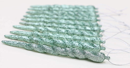 ® 12Cm Glitter Icicle Decorations - Luxury Christmas Tree Trims (Mint Green, Pack of 20)