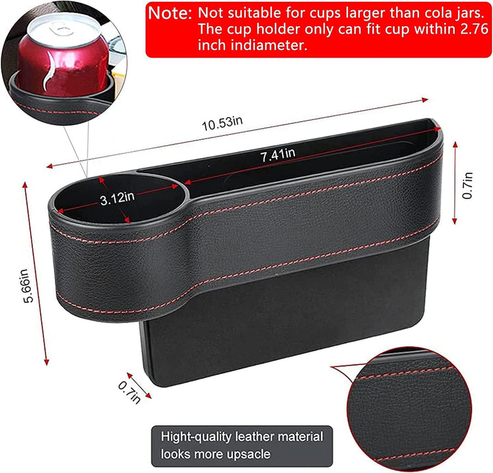 Car Seat Gap Storage Box Seat Gap Filler with Cup Holder, Premium PU Leather Console Side Filler Organizer Pocket for Car Accessories Interior, Holding Phone, Wallet, Cup Holder