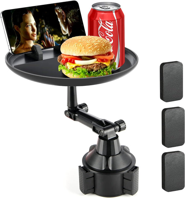 Car Cup Holder Tray, Car Tray Table for Eating with Cell Phone Slot, Lap Tray for Car Universal Adjustable Cup Tray Holder 360° Swivel Tray Fits Vehicle, Boats,Golf Cart, Suv,Truck and All Cars