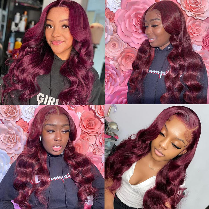 Burgundy Lace Front Wigs Human Hair 99J Body Wave 13X4 Lace Front Wig Human Hair for Black Women Pre-Plucked 180% Density Full Lace Wig Hair Wig (18Inch, Burgundy Wig Human Hair)