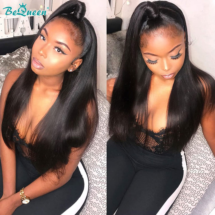 Lace Front Wigs Human Hair 150% Density Glueless Pre Plucked Brazilian Body Wave Human Hair Wigs for Black Women 4X4 Lace Closure Wigs Human Hair Straight with Baby Hair Bleached Knots Natural