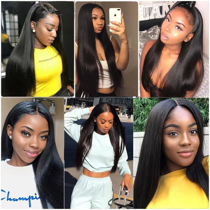 Brazilian Straight 3 Bundles with Closure (20 22 24+18) 100% Unprocessed Brazilian Straight Human Hair Bundles with 4X4 Lace Closure Free Part Natural Color