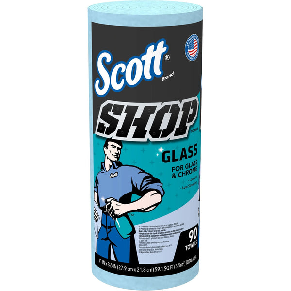 Glass Cleaning Shop Towels - 90 Sheets/Roll - Blue - Low Linting, Absorbent, Perforated - for Glass Cleaning, Windshield, Window, Mirror - 1080 / Carton