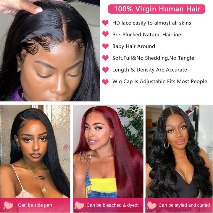 Straight Lace Front Wigs Human Hair 4X4 HD Swiss Lace Closure Wigs for Black Women 150% Density Brazilian Virgin Human Hair Pre Plucked with Baby Hair Natural Black (18 Inch, St 4X4 Lace Wigs)