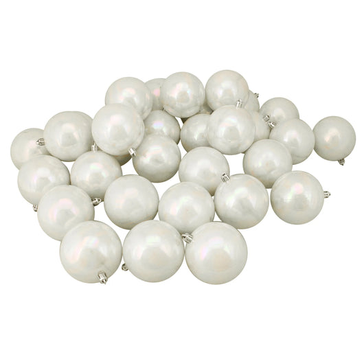 32Ct Shatterproof Iridescent Shiny Christmas Ball Ornament Set 3.25" - White