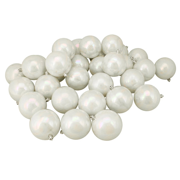 32Ct Shatterproof Iridescent Shiny Christmas Ball Ornament Set 3.25" - White