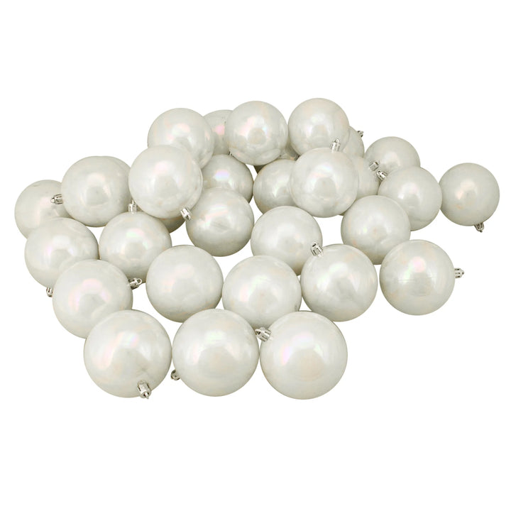 32Ct Shatterproof Iridescent Shiny Christmas Ball Ornament Set 3.25" - White