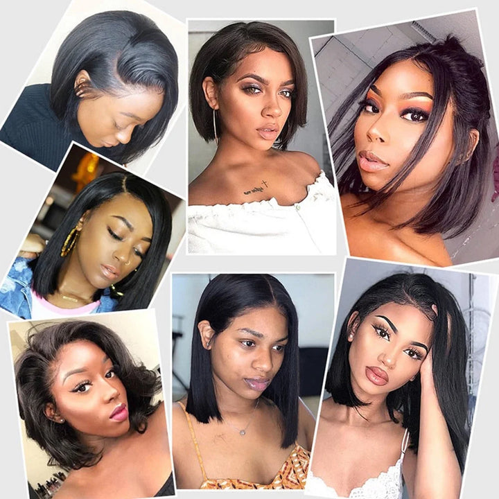 Black Wigs for Women Lace Front Wigs Human Hair Pre Plucked 8Inch Short Straight Bob Wig