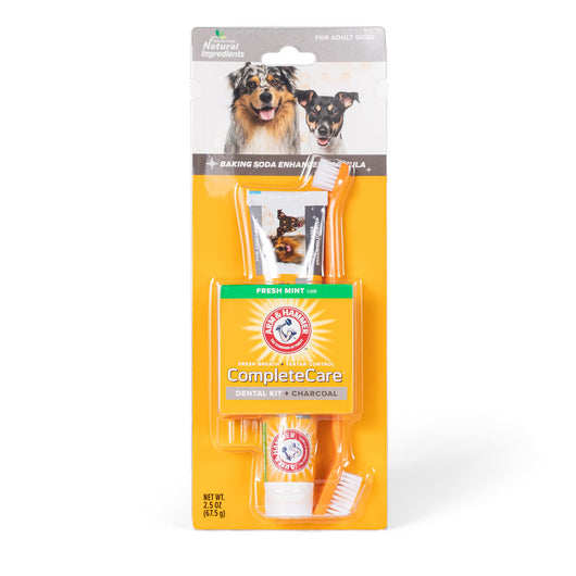 Arm & Hammer Dog Dental Kit - Enzymatic Dog Toothpaste 2.5 oz Chicken Flavor - Dog Toothbrush & Finger Brush - Tartar & Gum Cleaning with Baking Soda Enhanced Formula - Complete Dental Care for Dogs