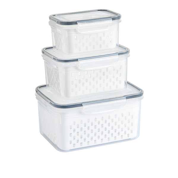 3pcs Drain Storage Basket Box Transparent Leakproof Food Storage Containers with Removable Colander for Fridge