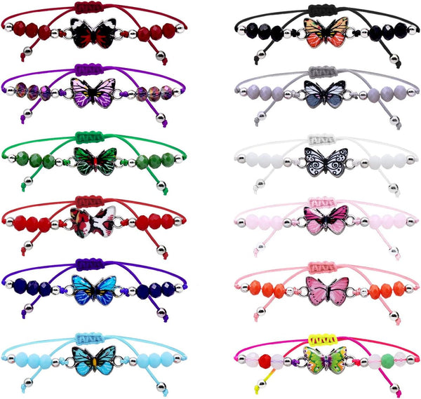 24 Pack Butterfly Bracelets Spring Summer Butterfly Party Favors Gifts for Women Fairy Party Decor Colorful Crystal Woven Friendship Adjustable Bracelets for Bridal Shower Birthday Game Rewards