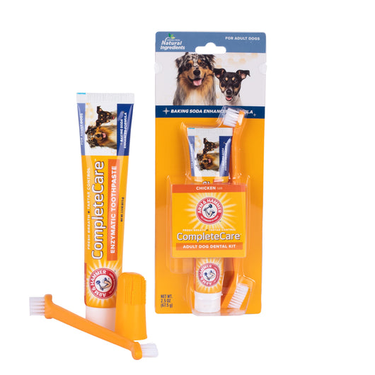 Arm & Hammer Dog Dental Kit - Enzymatic Dog Toothpaste 2.5 oz Chicken Flavor - Dog Toothbrush & Finger Brush - Tartar & Gum Cleaning with Baking Soda Enhanced Formula - Complete Dental Care for Dogs