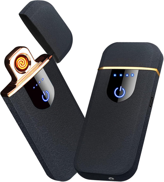 Electronic Lighter, Smart Electric Lighter, Mini USB Rechargeable Lighter Touch Double-Sided Ignition Windproof Flameless Lighter Lightweight Plasma Lighter with Battery Indicator (Black)