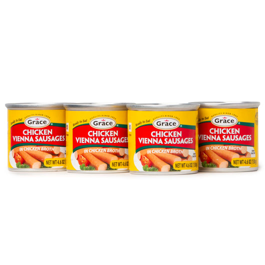 Grace Hot & Spicy Chicken Vienna Sausage in Chicken Broth 4.6z - 4 Pack - US Made Hot and Spicy Vienna Sausages Canned Food - Salchichas de Pollo