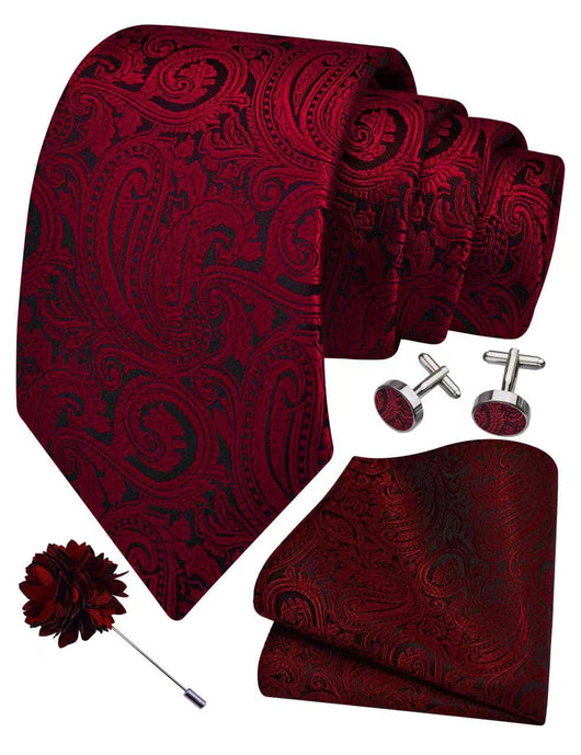 GUSLESON 3.15"（8cm） Mens Tie and Lapel Pin Paisley Necktie Hankerchief Cufflinks Set for Men