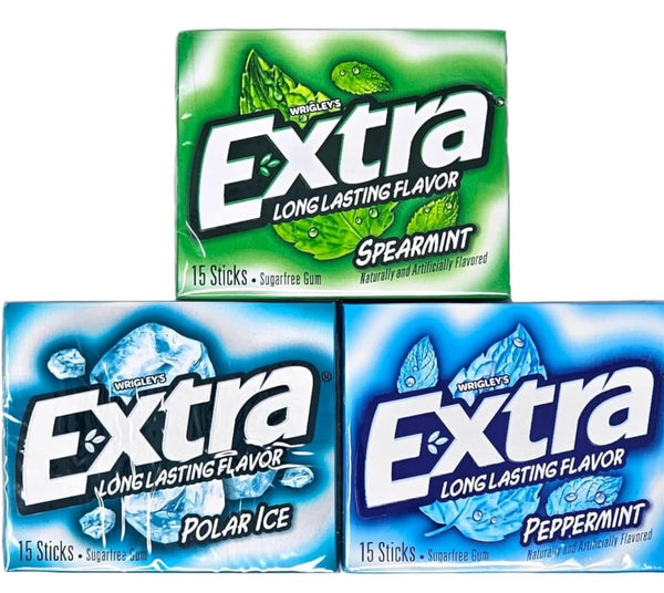 Extra Sugar-Free Chewing Gum Mint Variety 3 packs,15 Sticks Each (Total 45 Sticks) Gluten Free