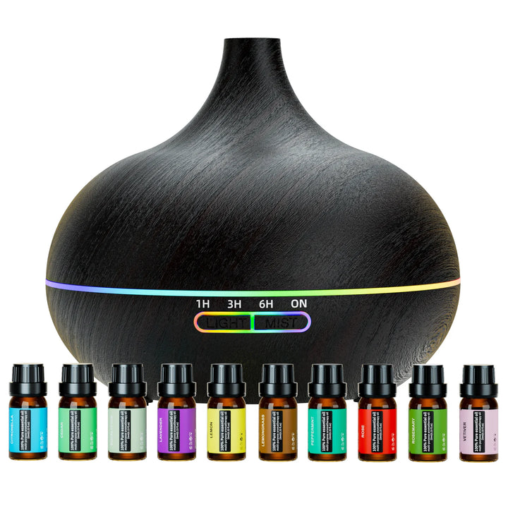 Essential Oil Diffuser Gift Set,Diffuser,Oil Diffuser, Aromatherapy Diffusers,Diffusion Range 400Sq Ft with 4 Timer &Auto Shut-Off (Black)