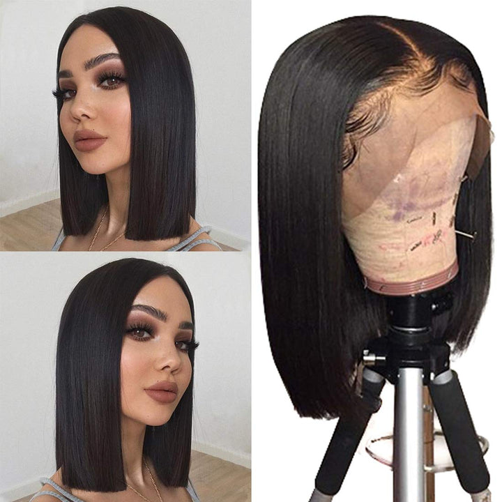 Human Hair Lace Front 13X4 Wigs Bob 10 Inch 180 Density Brazilian Virgin Human Hair Short Bob Wigs Straight Hair Natural Color