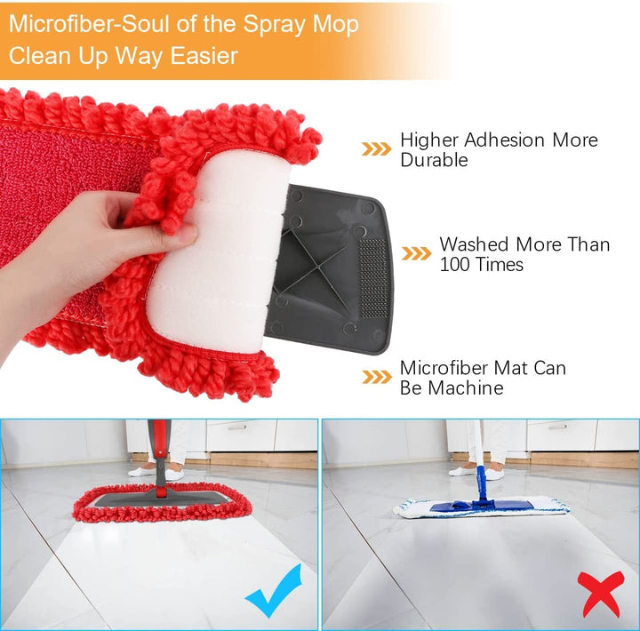 Spray Mop, Floor Mop, 550Ml Wet Jet Mop with 3 Free Reusable Microfiber Pads Multi Mop with Refillable Bottle for Hardwood Floor, Wood, Laminate (Red)